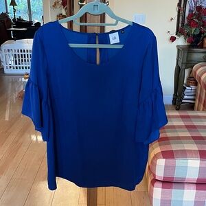 Cabi Women's Royal Blue Flounce Sleeve Blouse size large
